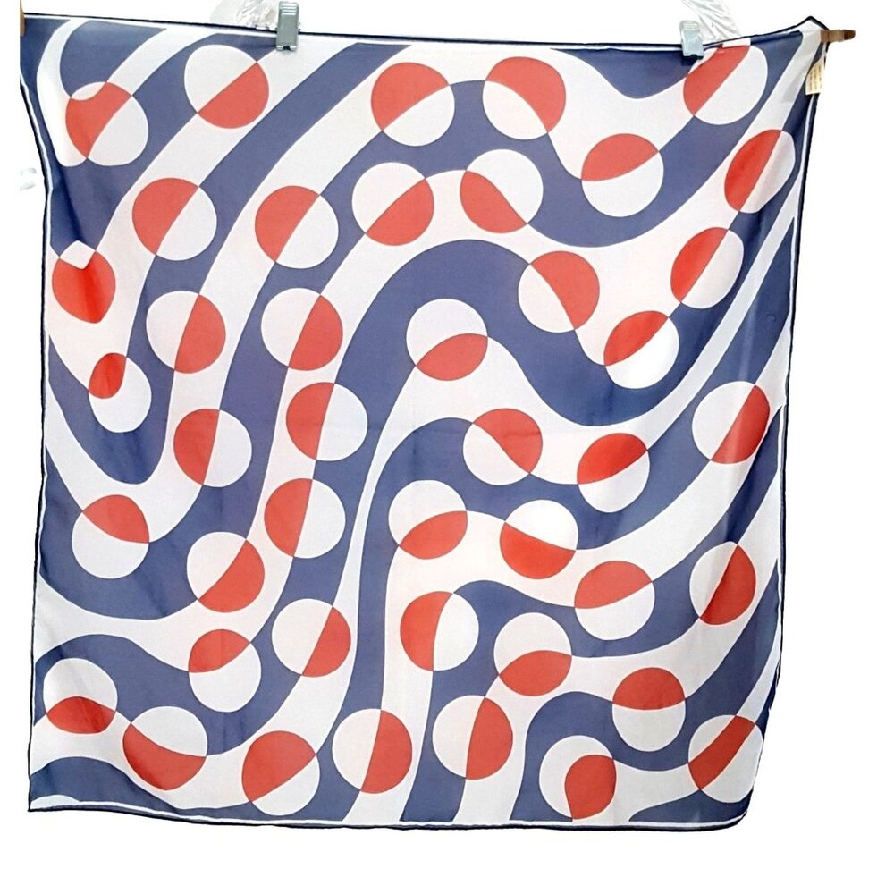 Vintage Square Scarf Red White Blue Patriotic‎ 26 X 26 Made in Japan Rolled Edge